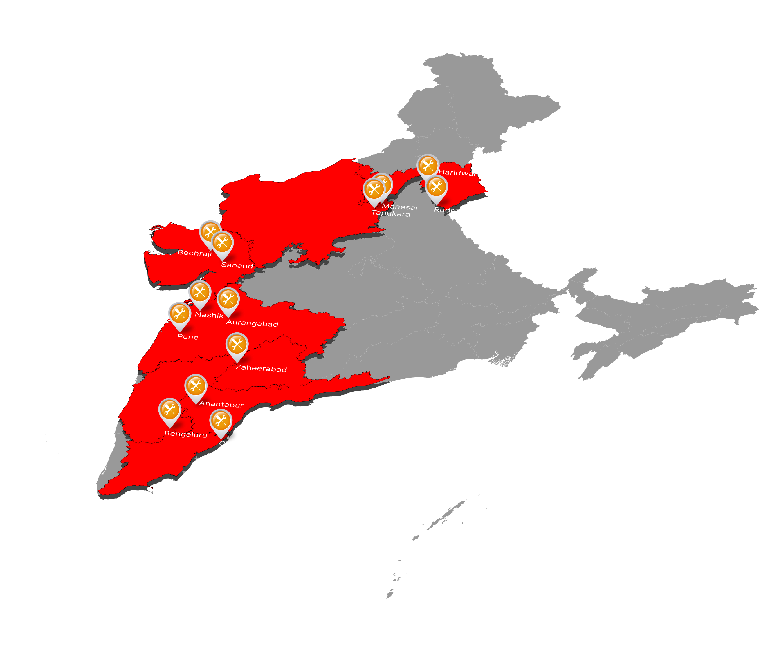 India Map with our service locations